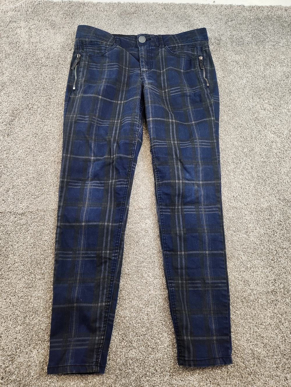 Democracy Absolution Navy Blue Plaid Jeans Womens Size 10